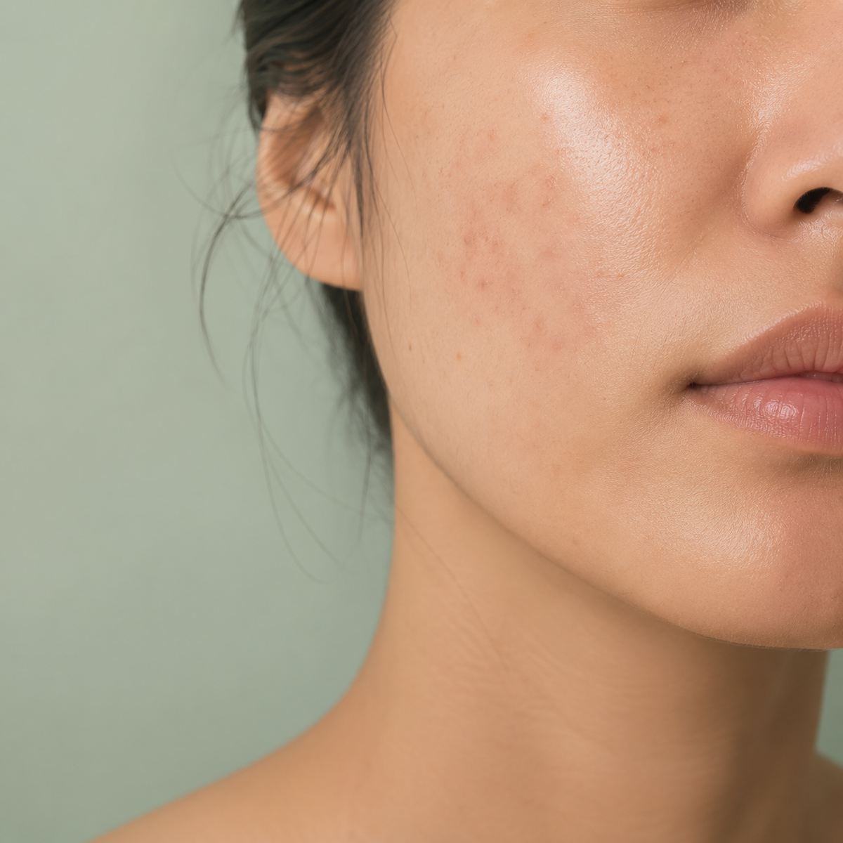 Even, radiant-looking skin with post acne marks, representing uneven tone and post-acne marks