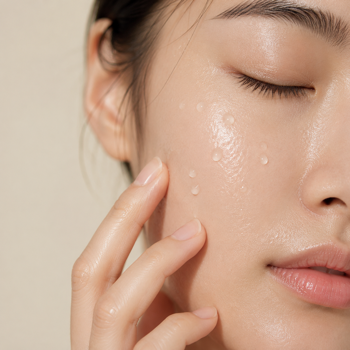Hydrated, dewy skin representing dehydration and moisture care