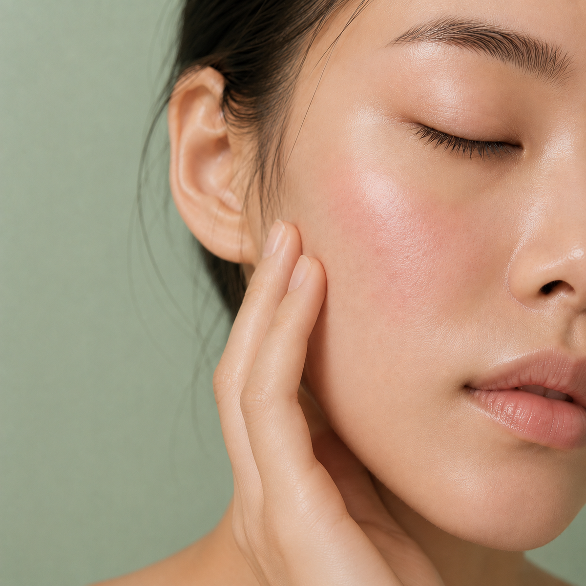 Calm, healthy-looking skin with redness, representing sensitivity and skin barrier support