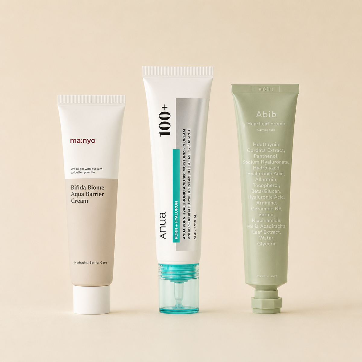 Korean skincare creams on a light beige background